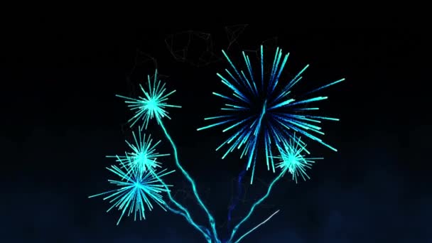 Цифровая Анимация Фейерверков Взрывающихся Черном Фоне Рождественский Праздник Новый Год — стоковое видео