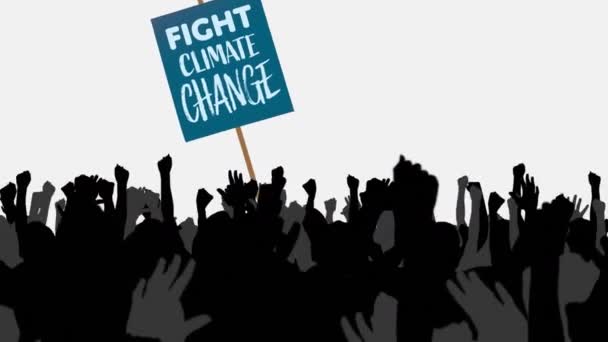 Animatie Van Mensen Die Protesteren Vechten Voor Klimaatvlag Milieu Duurzaamheid — Stockvideo