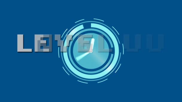 Animação Nível Acima Fundo Azul Com Relógio Movimento Jogos Tecnologia — Vídeo de Stock