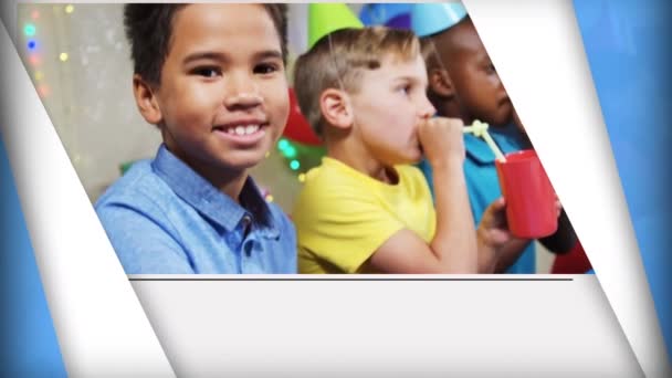 Animation Eines Glücklichen Jungen Der Bei Einem Kinderfest Lächelt Kindheits — Stockvideo