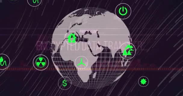 Animación Ecología Los Iconos Energía Verde Todo Mundo Sostenibilidad Global — Vídeos de Stock