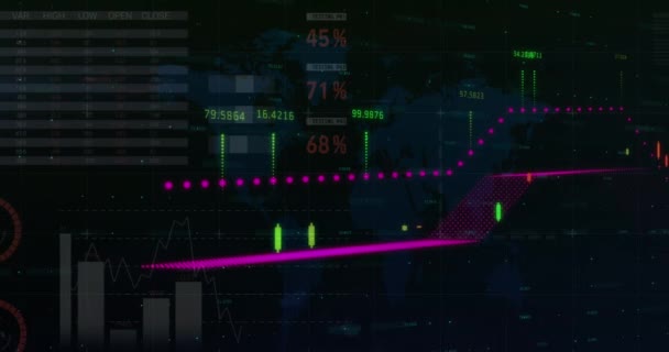 Animação Processamento Dados Financeiros Sobre Fundo Preto Negócio Global Finanças — Vídeo de Stock