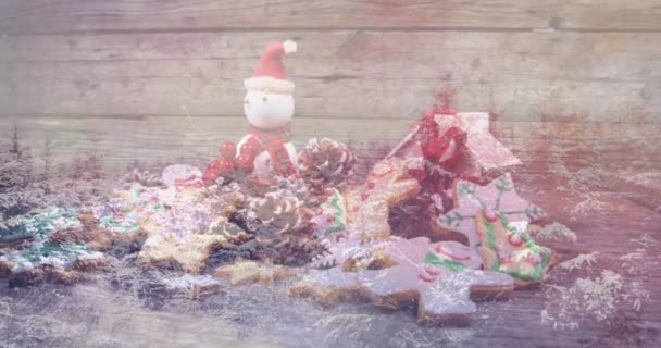 Animation Der Winterlandschaft Über Weihnachtsdekorationen Weihnachten Tradition Und Festkonzept Digital — Stockvideo