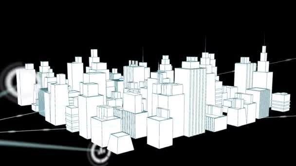 Animation Réseau Connexions Avec Des Icônes Sur Dessin Architectural Ville — Video