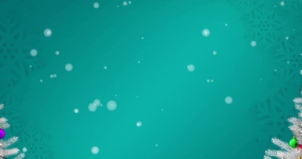 Animacja Spadających Płatków Śniegu Nad Choinkami Boże Narodzenie Tradycja Koncepcja — Wideo stockowe