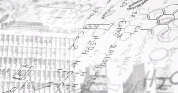 Animacja Formuł Matematycznych Nad Pejzażem Miasta Globalny Biznes Finanse Interfejs — Wideo stockowe