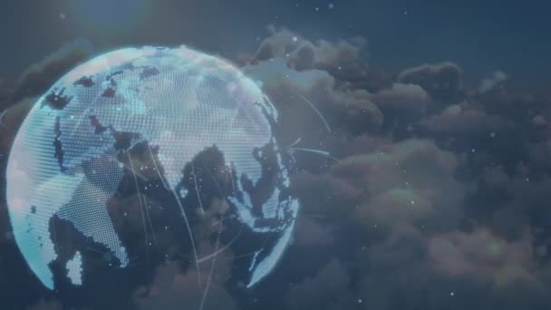Animation Réseau Connexions Avec Globe Sur Les Nuages Arrière Plan — Video