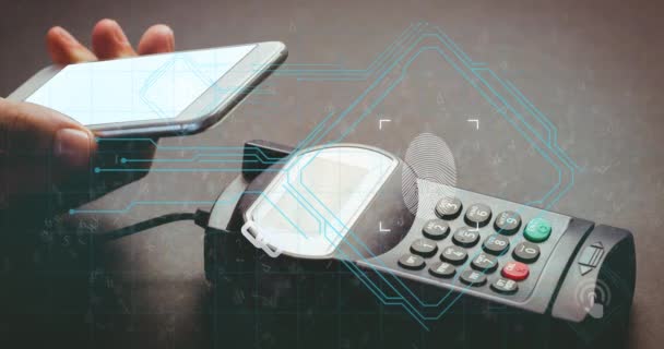 Animação Circuito Integrado Sobre Smartphone Terminal Pagamento Segurança Dados Global — Vídeo de Stock