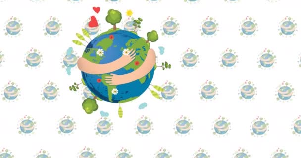 Animation Globes Hands White Background Environment Sustainability Ecology Renewable Energy — Stock Video