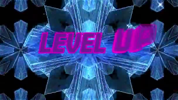 Animation Von Level Text Über Blauen Formen Auf Schwarzem Hintergrund — Stockvideo