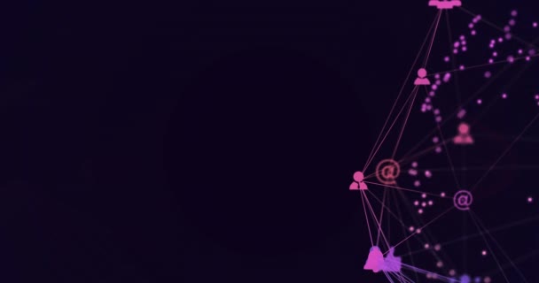 Animation Des Netzwerks Von Verbindungen Und Icons Dunklen Hintergrund Online — Stockvideo