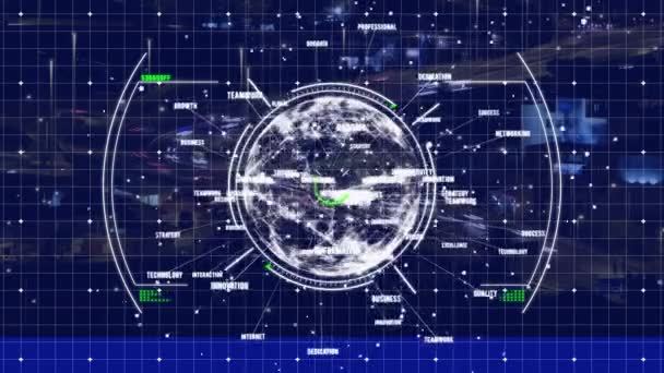 Animación Globo Exploración Alcance Sobre Procesamiento Datos Red Global Conexiones — Vídeo de stock