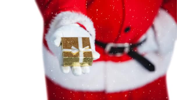 Анимация Снега Падающего Санта Клауса Подарком Рождество Традиции Концепция Празднования — стоковое видео