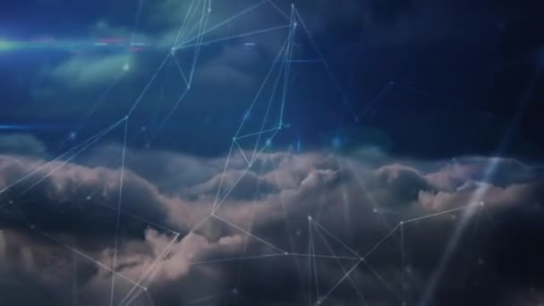 Animación Redes Conexiones Sobre Cielo Conexiones Globales Procesamiento Datos Concepto — Vídeo de stock