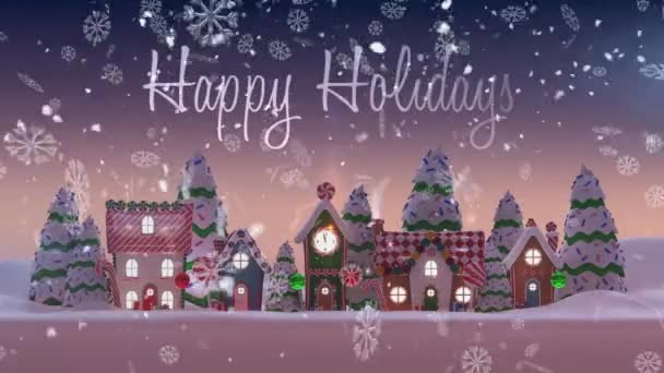 Счастливых Праздников Снежных Заносов Падающих Дома Деревья Зимнем Ландшафте Рождественский — стоковое видео