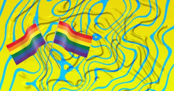 Animacja Tęczowych Flag Żółtym Niebieskim Tle Lgbt Prawa Koncepcja Równości — Wideo stockowe