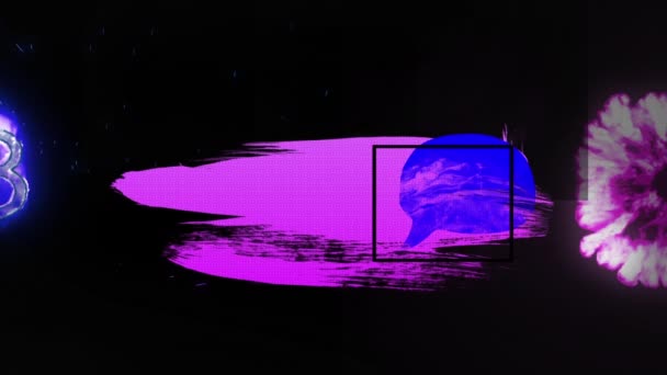 彩色抽象形状的动画 爆炸和黑色背景上的燃烧数字 通信技术数字接口概念数字生成视频 — 图库视频影像