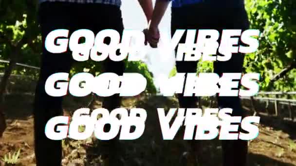 Animation Good Vibes Text Happy Couple Outdoors Social Media Messaging — Stock Video