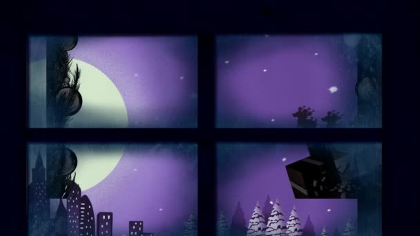 Animation Père Noël Traîneau Avec Des Rennes Dans Les Paysages — Video