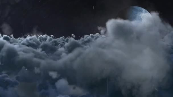 Animación Interferencia Roja Sobre Luna Nubes Movimiento Cielo Clima Noche — Vídeos de Stock