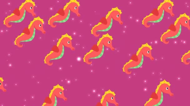 Animation Multiple Seahorses Glowing Spots Purple Background Nature Pattern Colour — Stock Video