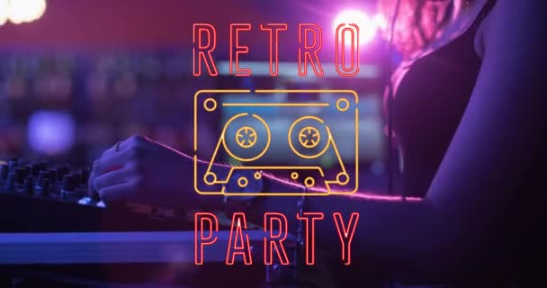 Animación Texto Del Partido Retro Sobre Femenino Club Fiesta Música — Vídeos de Stock