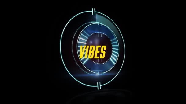 Animation Von Vibes Text Über Scanner Auf Schwarzem Hintergrund Social — Stockvideo