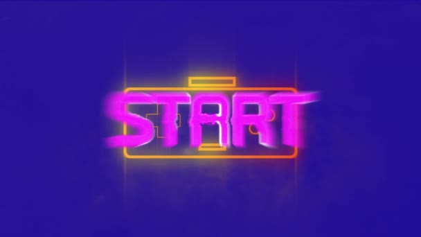 Animatie Van Starttekst Neon Gamepad Blauwe Achtergrond Concept Van Sociale — Stockvideo