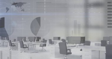 Arka plandaki boş ofise karşı mali ve istatistiksel veri işleme. küresel finans ve iş kavramı