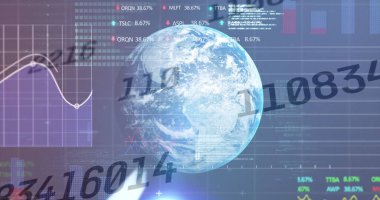 Finansal veri işlemeye karşı dünya üzerinde birden fazla değişen sayının dijital görüntüsü. küresel finans ve ekonomi kavramı