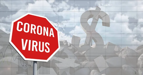 Image Stop Corona Virus Sign Crumbling American Dollar Symbol Global — Stock Photo, Image