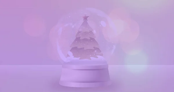 Image Light Spots Falling Snow Globe Pink Background Christmas Tradition — Stock Photo, Image