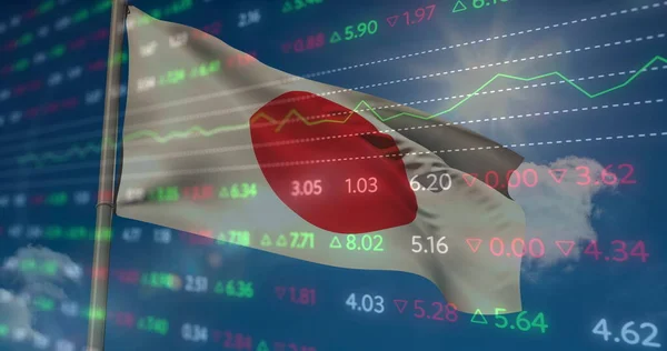 Image Financial Statistics Recording Flag Japan Waving Global Finances Business — Stock Photo, Image