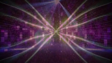 Grafik müzik eşitleyicisiyle parlayan noktaların ve ışık yollarının animasyonu. müzik, kulüp, parti ve eğlence konsepti dijital olarak oluşturulmuş video.