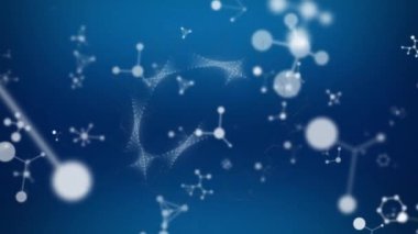Mavi zemin üzerindeki bağlantı ve molekül ağının animasyonu. küresel bağlantılar, veri işleme ve dijital arayüz konsepti dijital olarak oluşturulmuş video.