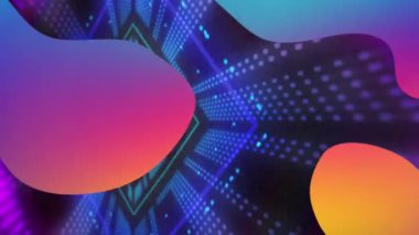 Parlayan neon tünelin arka planında soyut şekillerin canlandırılması. renk, hareket ve ışık konsepti dijital olarak oluşturulmuş video.