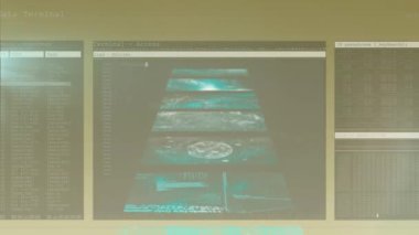 Yeşil arkaplanda veri işleme animasyonu. küresel iş, veri işleme, bağlantılar ve dijital arayüz konsepti dijital olarak oluşturulmuş video.