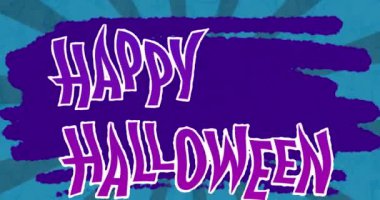 Mor ve mavi arka planda sallanan cadılar bayramı kutlamalarının animasyonu. Cadılar bayramı geleneği ve dijital olarak oluşturulan kutlama konsepti.