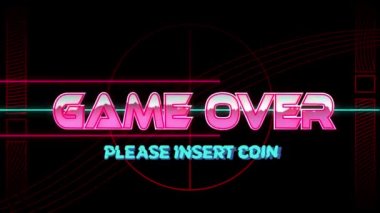 Oyunun animasyonu siyah arkaplandaki ışık izlerinin üzerindeki metin üzerinden. Video oyunu, eğlence ve dijital arayüz kavramı dijital olarak oluşturuldu.