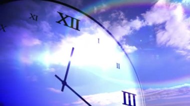 Gökyüzü arka planında hızla ilerleyen einde metninin canlandırması. zaman, hareket ve sinematografi kavramı dijital olarak oluşturulmuş video.