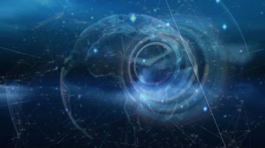 Zaman içinde hızlı hareket eden bağlantı ve dünya ağlarının animasyonu. zaman, hareket, veri işleme ve dijital arayüz konsepti dijital olarak oluşturulmuş video.