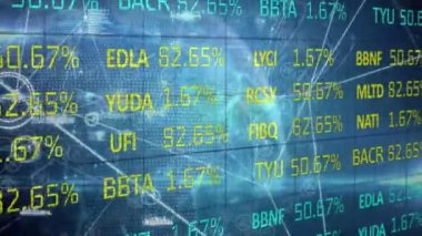 Borsa ekranında dünya ile bağlantılı finansal veri ağının animasyonu. küresel ağlar, bağlantılar, finans ve dijital arayüz kavramı dijital olarak oluşturulmuş video.