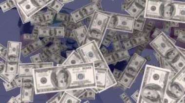 Ödeme terminali üzerinde yüzen dolarların animasyonu. küresel finans, para ve nakit ödeme yok güvenlik konsepti dijital olarak oluşturulmuş video.