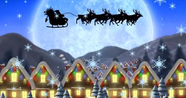 Animation Der Weihnachtlichen Winterlandschaft Mit Dem Weihnachtsmann Schlitten Weihnachten Winter — Stockvideo