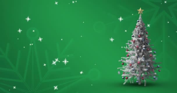クリスマスツリー上の雪片の落下のアニメーション クリスマス お祝いのコンセプトをデジタルで — ストック動画