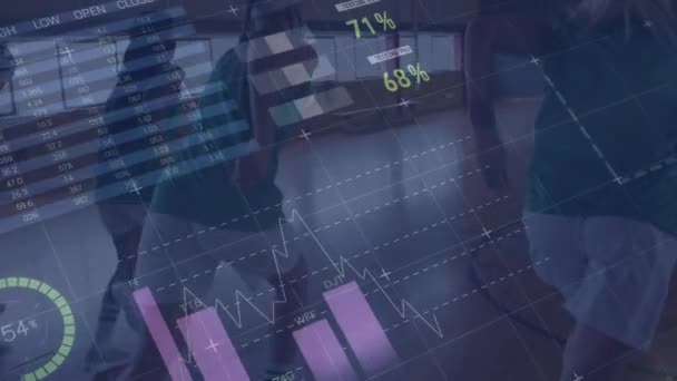 Animación Del Procesamiento Datos Financieros Sobre Diversos Grupos Jugadoras Baloncesto — Vídeo de stock