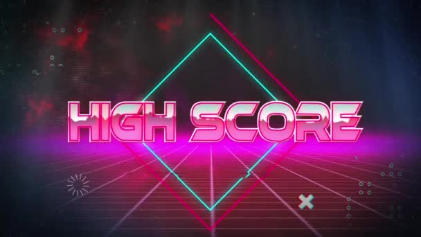 Animation Der Highscore Über Quadrate Digitalem Rosa Und Schwarzem Hintergrund — Stockvideo