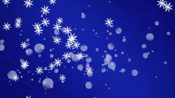 Animación Nieve Cayendo Sobre Puntos Claros Navidad Sobre Fondo Azul — Vídeo de stock