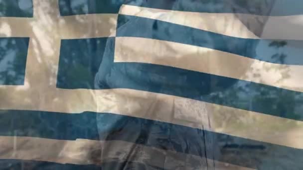 Animatie Van Vlag Van Griekenland Afrikaanse Amerikaanse Mannelijke Soldaat Leger — Stockvideo
