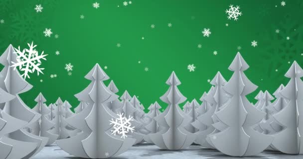 Animace Padajících Sněhových Vloček Jedle Vánoční Tradiční Slavnostní Koncept Digitálně — Stock video